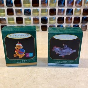 Hallmark mini ornaments NIB Pooh& Kiddie Car plane